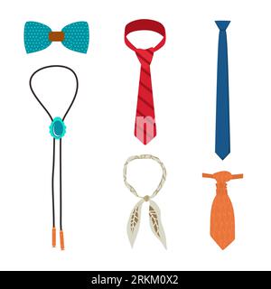 Many kinds of necklaces or necktie in one set collection in flat element style. Stock Vector