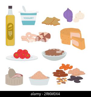 Set of baking or caking recipe ingredients for chef in the kitchen in flat element style. Stock Vector