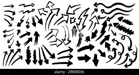 Arrows with different shapes and directions. Sketches icons collection of black direction pencil sketch symbols. Vector illustration graphic design el Stock Vector