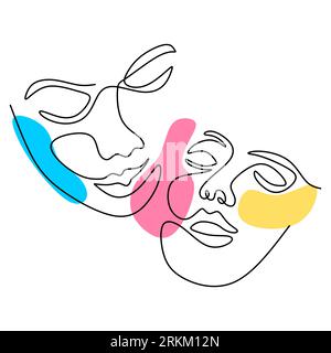 Abstract man and woman one continuous line vector drawing. surreal hand drawn sketch minimalism vector illustration. Stock Vector