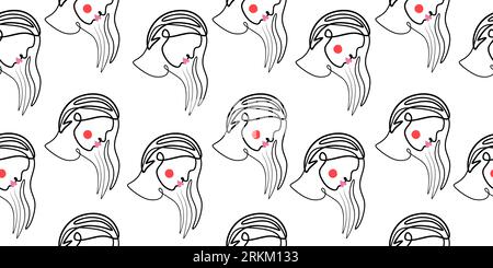 Women's faces in one continuous line drawing. Beautiful women face vector illustration elegant style for prints, posters, textile, cards etc. Stock Vector