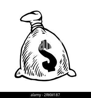 Sack of money. Save money hand drawn doodle design elements. Finance, payments, banks, cash concept. Money bag isolated on white background. Vector il Stock Vector