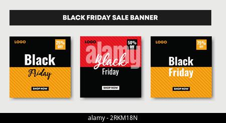 Black Friday Fashion Sale social media post trendy design. Advertisement elements, square with red colors. Good for web and internet ad. Stock Vector