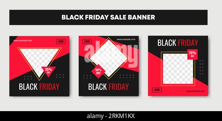 Black Friday Fashion Sale social media post trendy design. Advertisement elements, square with red colors. Good for web and internet ad. Stock Vector