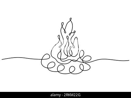 Campfire one continuous line drawing. Minimalist hand drawn contour style. Vector illustration isolated on white background. Good for element banner, Stock Vector