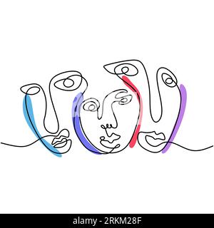 One line art abstract female face. Contemporary minimalist style. Fashion graphic design. Vector illustration. Good for poster, wall art, print, cover Stock Vector