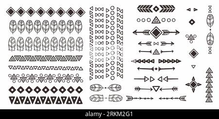 Set of hand drawn geometric african tribal symbols isolated on white background. Stock Vector
