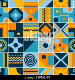 Seamless pattern of square tribal tiles Stock Vector