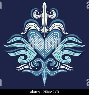 Abstract heart shaped tribal ornament. Ethnic mandala. Stylized heart shaped symbol. heart shaped of geometric elements. Tribal ethnic motif. Blue col Stock Vector