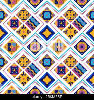 Seamless pattern of tribal background. Square tribal ornaments pattern. Abstract rectangle ornaments. Decorative colorful patterns Tribal ethnic motif Stock Vector