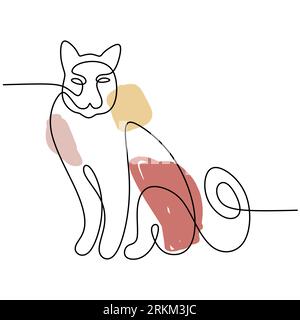 Continuous one single line of abstract cute cat isolated on white background. Stock Vector