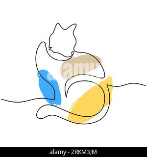 Doodle sleeping cat black and white illustration on white background ...