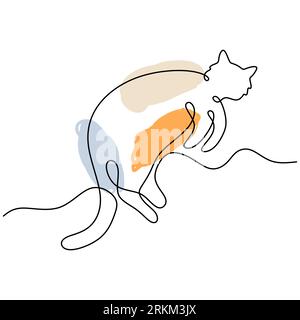 Continuous one single line of abstract cute cat sleeping isolated on white background. Stock Vector