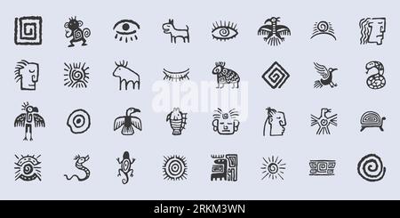 Set of maya ancient tribal ethnic ornament. Tribal boho elements design isolated on a white background. Flat decor elements. Perfect for your design, Stock Vector