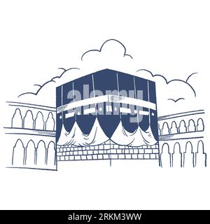 Holy Kaaba in Mecca Saudi Arabia vintage engraved style. Hand drawn Kaaba the Qiblah of the Muslims. Islamic holy day Ramadan Kareem and Eid Al Adha g Stock Vector