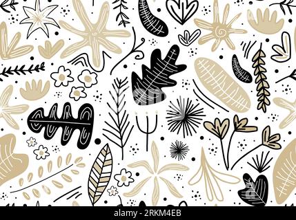 Seamless pattern of vintage flowers, leaf, branch and grass Stock Vector