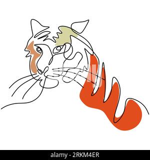 Continuous one line drawing of Tiger half body Stock Vector