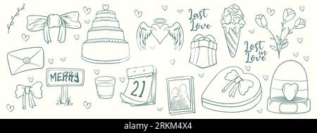 Wedding graphic set: hearts, ribbons, wings, cages, flowers, love letter. Hand drawn letters and labels. Vintage vector design templates, invitations Stock Vector
