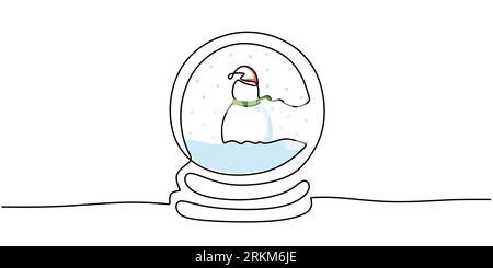 Continuous one single line of snow globe for christmas decoration isolated on white background. Stock Vector
