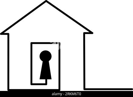 Home and keyhole sign. Safe storage logo. Continuous one line drawing Vector illustration Stock Vector