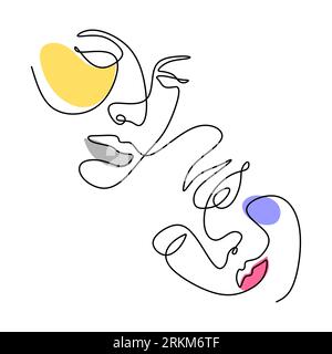 Hand drawing one line surreal primordial face isolated on white ...