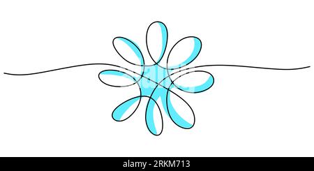Continuous one single line of blue snowflake for christmas ornament decoration isolated on white background. Stock Vector