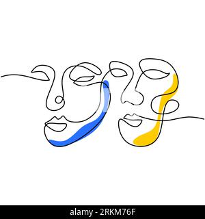 Abstract man and woman one continuous line vector drawing. surreal hand drawn sketch minimalism vector illustration. Stock Vector