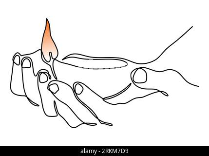Continuous one line drawing of diwali or deepavali with hands holding with lamp candle. Indian festival party. Vector illustration Stock Vector