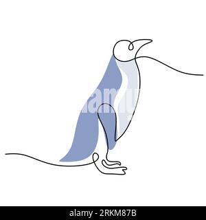 Continuous one line of abstract cute penguin walking poster for wallpaper isolated on white background. Stock Vector