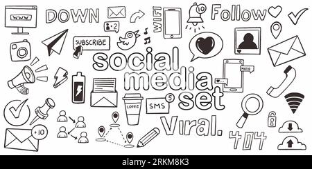 Set of hand drawn doodle social media for sales web promotion isolated on white background. Stock Vector