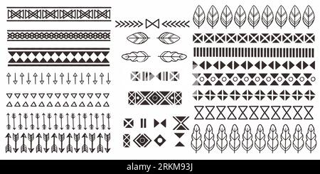 Set of hand drawn geometric african tribal symbols isolated on white background. Stock Vector