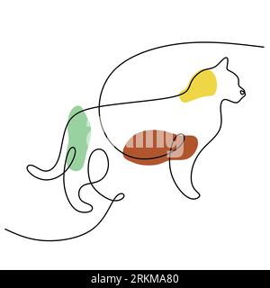 Continuous one single line of abstract cute cat walking isolated on white background. Stock Vector