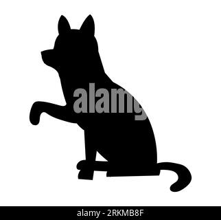 Black silhouette of a German Shepherd dog doing a handshake, cute cartoon puppy hound, vector isolated on white background Stock Vector