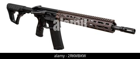 Side view of AR-15 rifle with Kryptek camo, closed ejection port ...