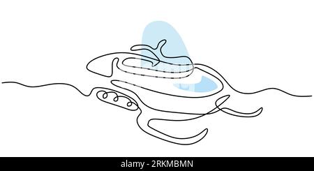 Continuous one line of snowmobile snow bike isolated on white background. Stock Vector