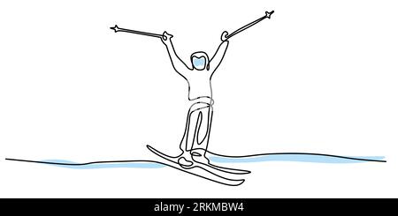 Continuous one line of ice skater being happy isolated on white background. Stock Vector