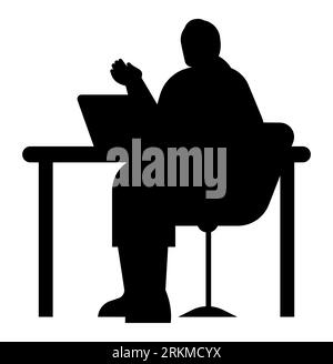 Black silhouette of a woman engrossed in laptop projects, a motivated woman pursuing career from home, aspiration and dedication, vector graphic Stock Vector