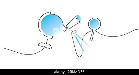 Continuous one single line of globe, telescope and magnifying glass isolated on white background for studying stuff. Stock Vector