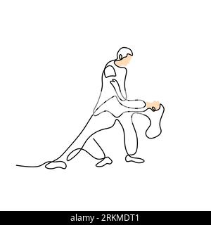 Continuous one single line of couple dancing isolated on white background. Stock Vector