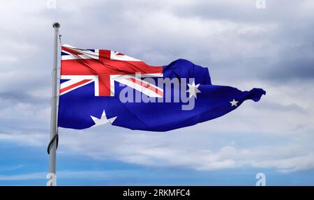 Heard Island And McDonald Islands Flag - Realistic Waving Fabric Flag Stock Photo