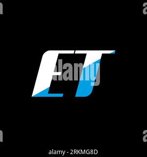 ET letter logo design on black background. ET creative initials letter logo concept. et icon design. ET white and blue letter icon design on black bac Stock Vector