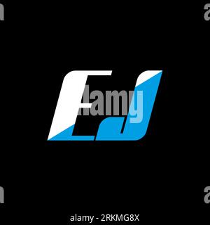 EJ letter logo design on black background. EJ creative initials letter logo concept. ej icon design. EJ white and blue letter icon design on black bac Stock Vector