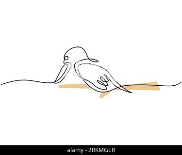 One continuous single line of golden bird. Famous bird line art isolated on white background. Stock Vector