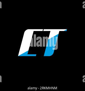 CT letter logo design on black background. CT creative initials letter logo concept. ct icon design. CT white and blue letter icon design on black bac Stock Vector