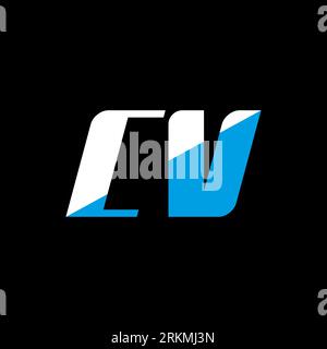 CV letter logo design on black background. CV creative initials letter logo concept. cv icon design. CV white and blue letter icon design on black bac Stock Vector