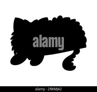 Black silhouette of a cute little long-haired pomeranian puppy, cartoon dog, pet vector isolated on white background Stock Vector
