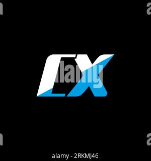 CX letter logo design on black background. CX creative initials letter logo concept. cx icon design. CX white and blue letter icon design on black bac Stock Vector