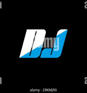 DJ letter logo design on black background. DJ creative initials letter logo concept. dj icon design. DJ white and blue letter icon design on black bac Stock Vector