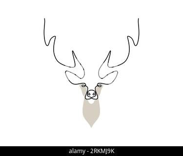 One continuous single line of deer head poster isolated on white background. Stock Vector