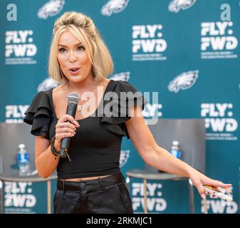 NFL Network host Colleen Wolfe speaks on air during the NFL